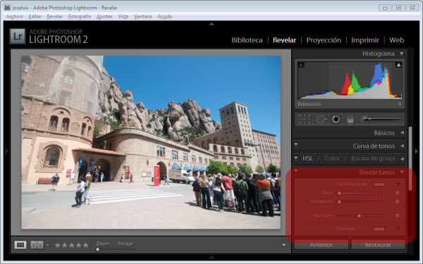 La herramienta Dividir Tonos de Lightroom