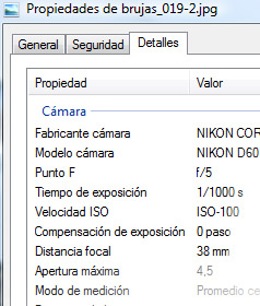 Datos EXIF en Windows Vista