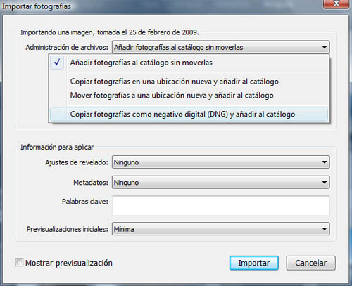 Importar como DNG