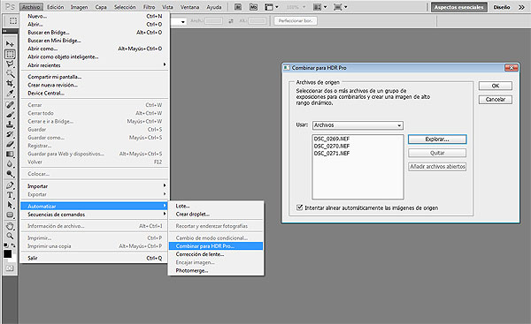 Abriendo las fotos para hacer el HDR desde Photoshop
