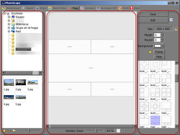 PhotoScape - Distribución de la Funcionalidad Page