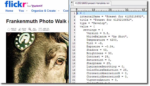 Extracción de información del Preset Lightroom de Flickr