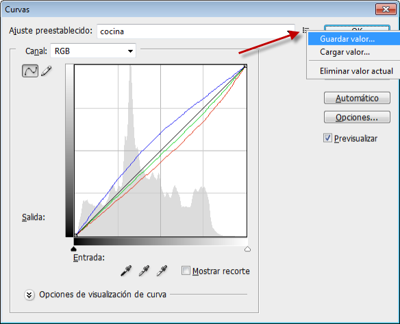 Guardar valores de curvas en Photoshop