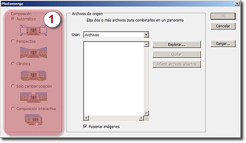 Photomerge - Selección del tipo de composición