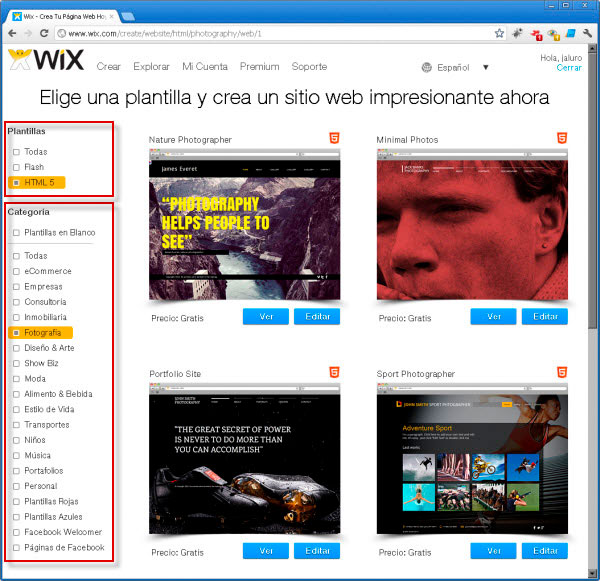 Wix - Elección Plantilla