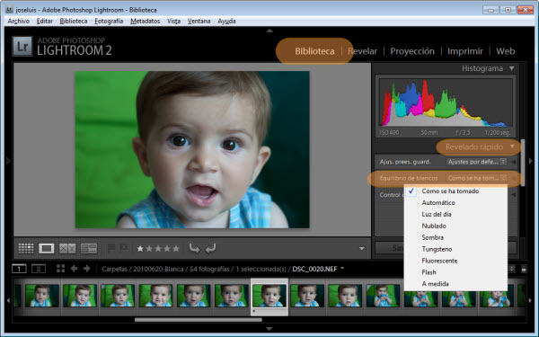 Balance de blancos en Lightroom desde el módulo Biblioteca