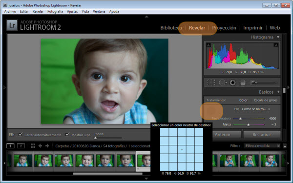 Balance de blancos en Lightroom - Cuentagotas