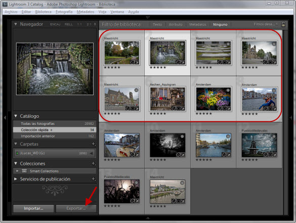 Seleccionando las fotografías para Exportar