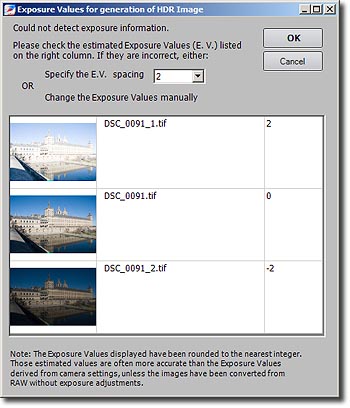 Indicación de exposiciones en Photomatix