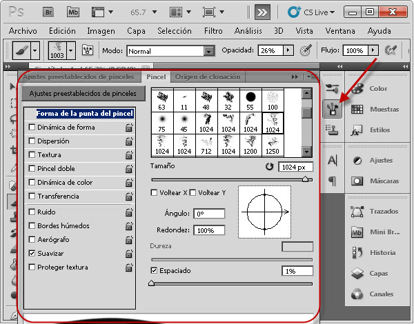 Ajustes de pinceles en Photoshop