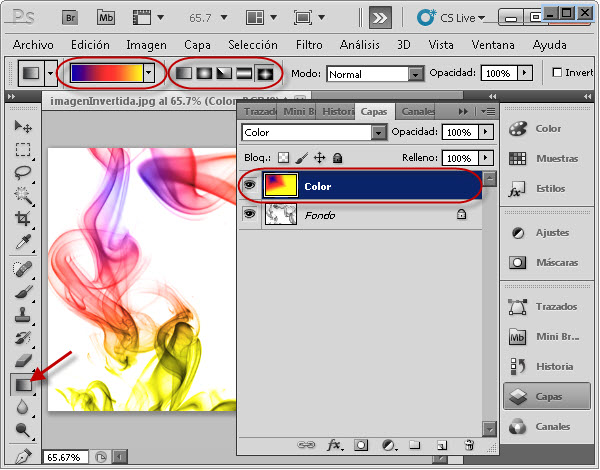 Dando color con la herramienta degradado
