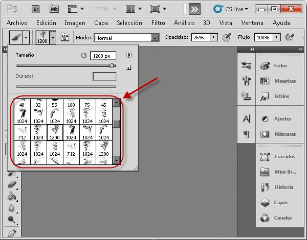 Pinceles para pintar humo en Photoshop - Paleta de pinceles