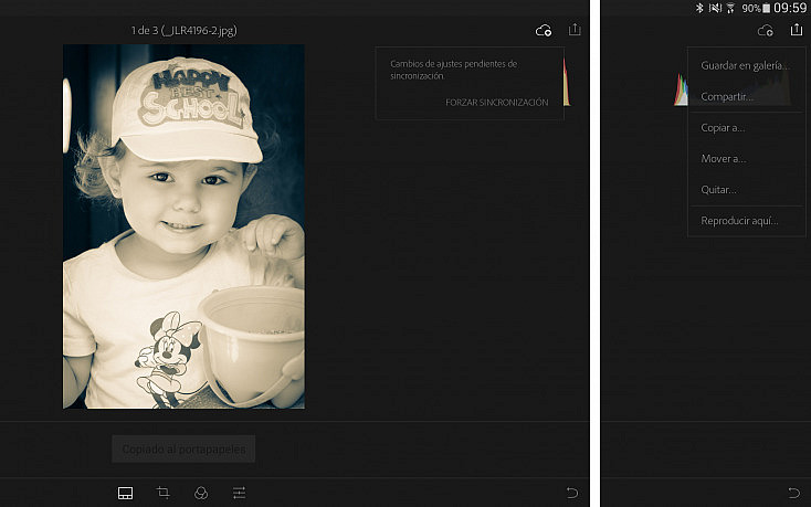 Lightroom mobile - Sincronización y exportación