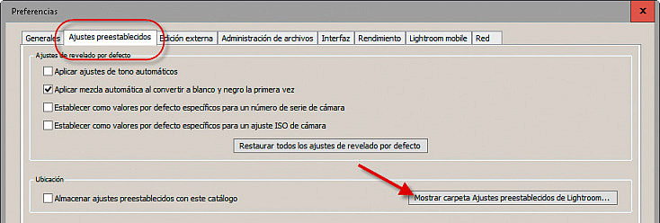 Carga presets Lightroom