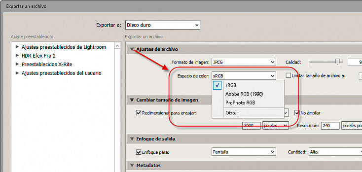 Perfil de color - Exportación en Lightroom
