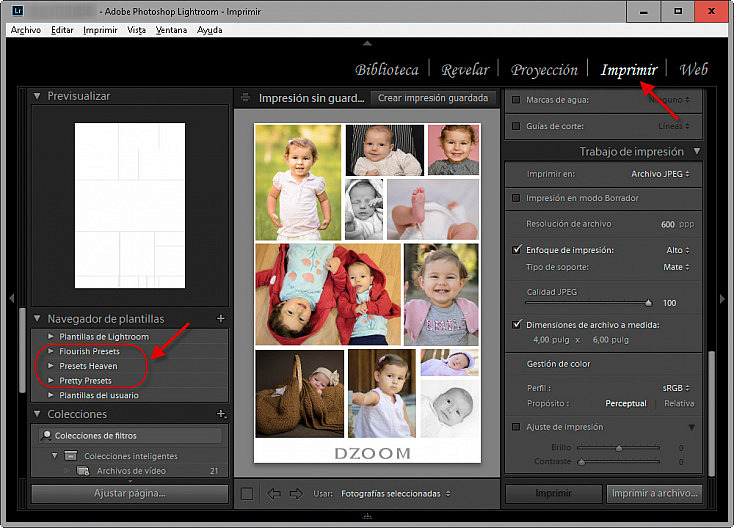 Presets cargados en Lightroom