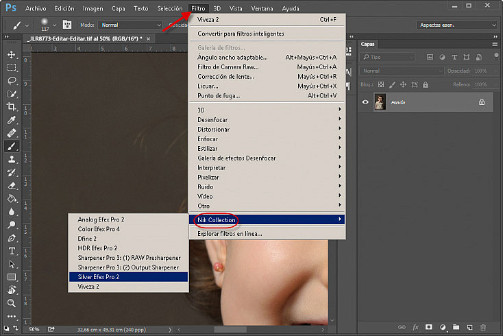 Acceso a Nik Collection desde Photoshop