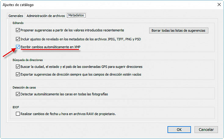 Guardado automático de datos XMP