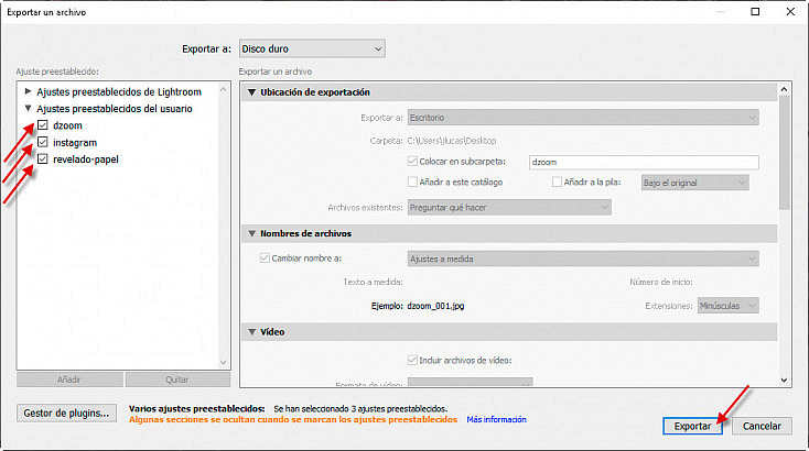 Exportación a múltiples formatos en un sólo paso