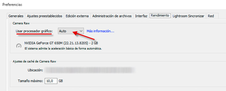 Lightroom - Activación procesador gráfico